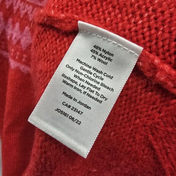 Talbots Sweater Womens Medium Red Pink Wool Blend Fair Isle Nordic Holiday - Picture 9 of 11